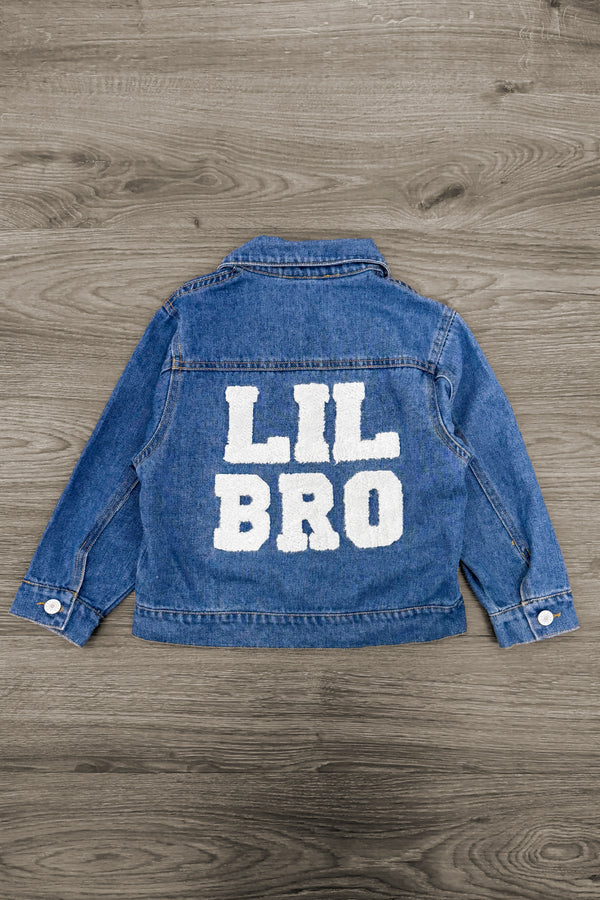 "Big Sis, Lil Sis, Big Bro, Lil Bro" Denim Jacket | Sparkle in Pink