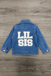 "Big Sis, Lil Sis, Big Bro, Lil Bro" Denim Jacket | Sparkle in Pink