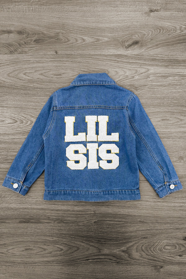 "Big Sis, Lil Sis, Big Bro, Lil Bro" Denim Jacket | Sparkle in Pink