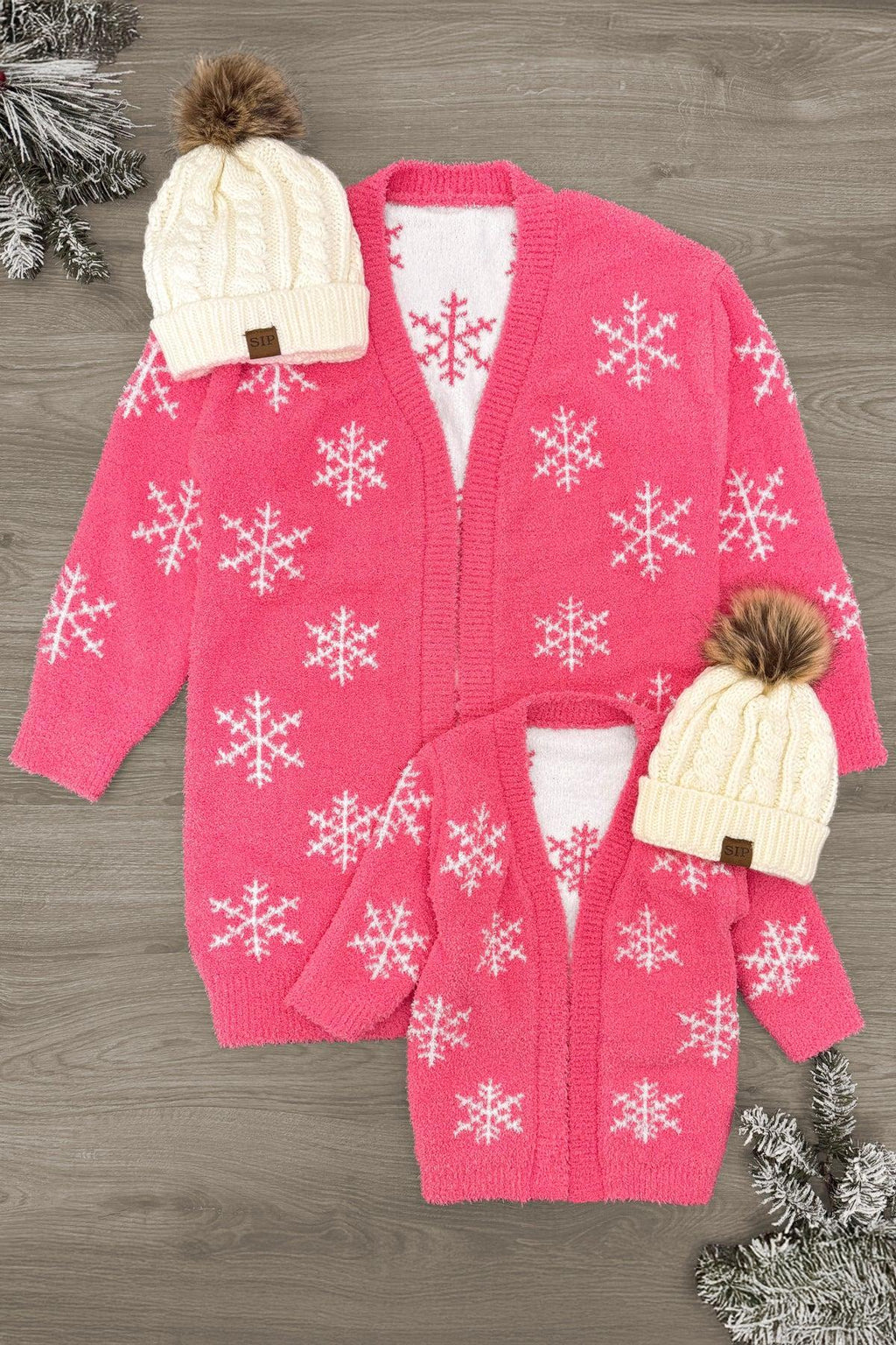 Mom & Me - Cozy Pink Snowflake Cardigan | Sparkle in Pink