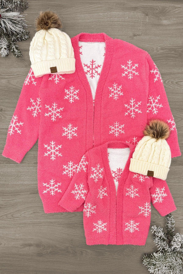 Mom & Me - Cozy Pink Snowflake Cardigan | Sparkle in Pink