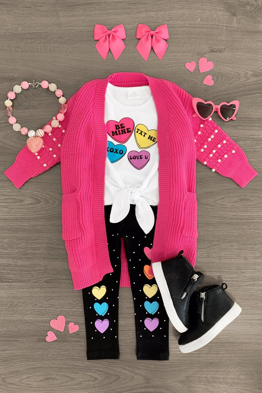 Rainbow Candy Hearts Legging Set - Sparkle in Pink