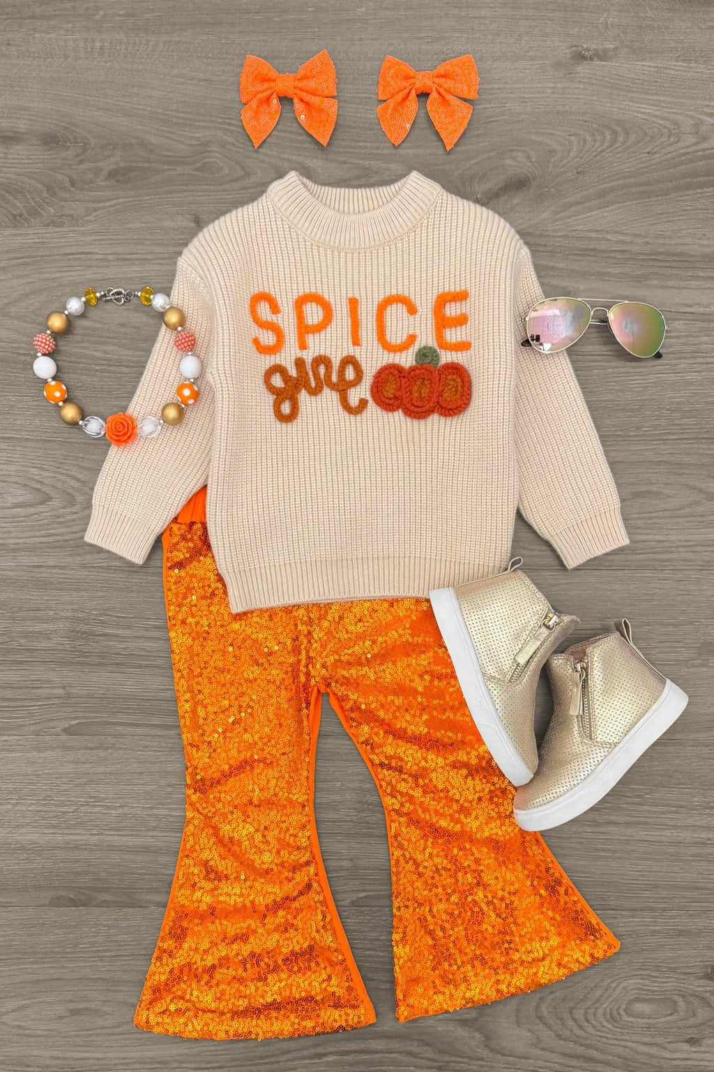 "Spice Girl" Knit Sweater Sequin Bell Bottom Set