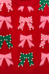 Mom & Me - Pink & Green Pearl Bow Sweater