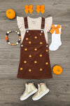 Brown Corduroy Pumpkin Overall Dress Set
