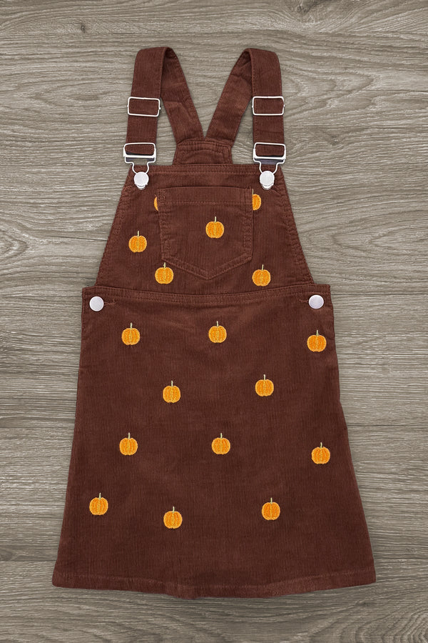 Brown Corduroy Pumpkin Overall Dress Set