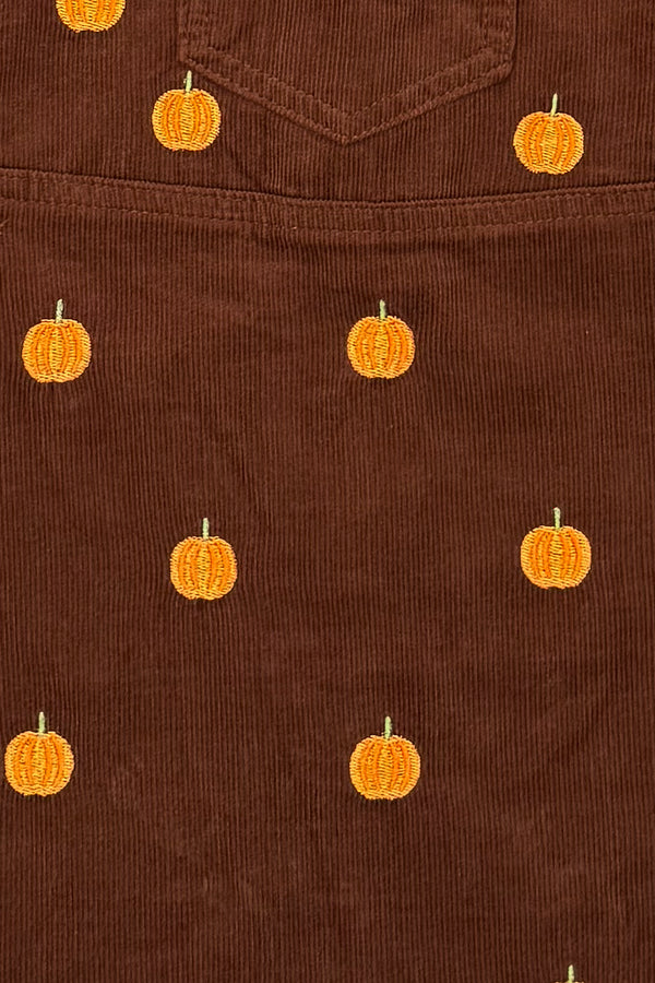 Brown Corduroy Pumpkin Overall Dress Set