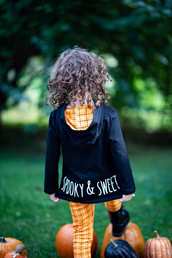 Black Cat Orange Plaid Hoodie Set - Sparkle in Pink