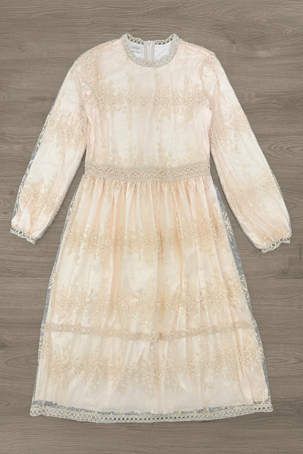 Mom & Me - Peach Lace Long Sleeve Dress