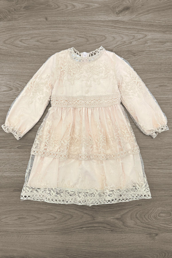 Mom & Me - Peach Lace Long Sleeve Dress