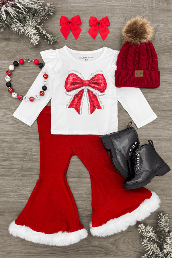Santa Bow Glitter Bell Bottom Set