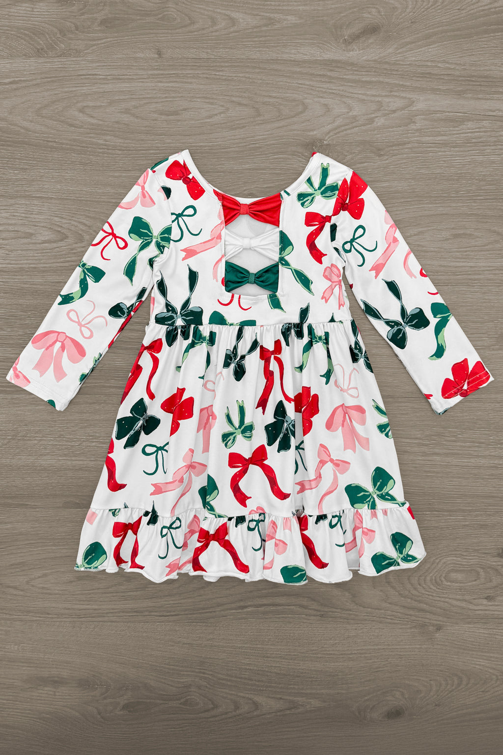 Long Sleeve Christmas Bows Dress