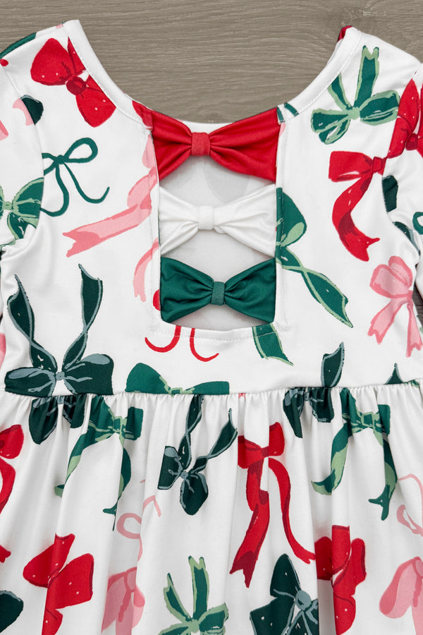 Long Sleeve Christmas Bows Dress