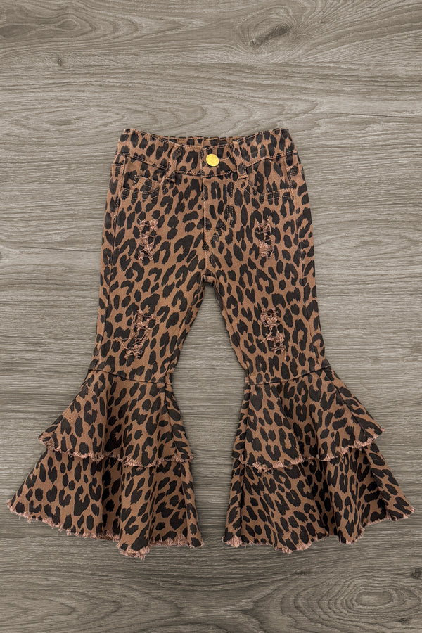 Brown Cheetah Print Bell Bottom Jeans