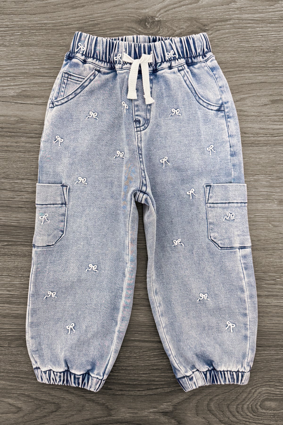 Bow Denim Cargo Pants | Sparkle in Pink