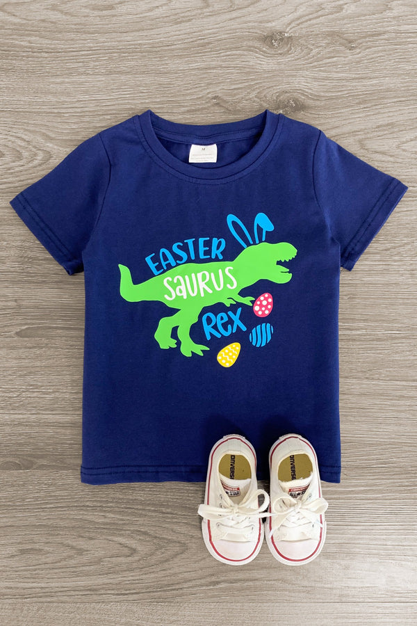 "Easter Saurus Rex" Navy T-Shirt - Sparkle in Pink