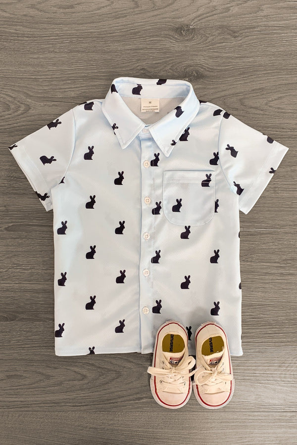 Blue Bunny Button Down - Sparkle in Pink