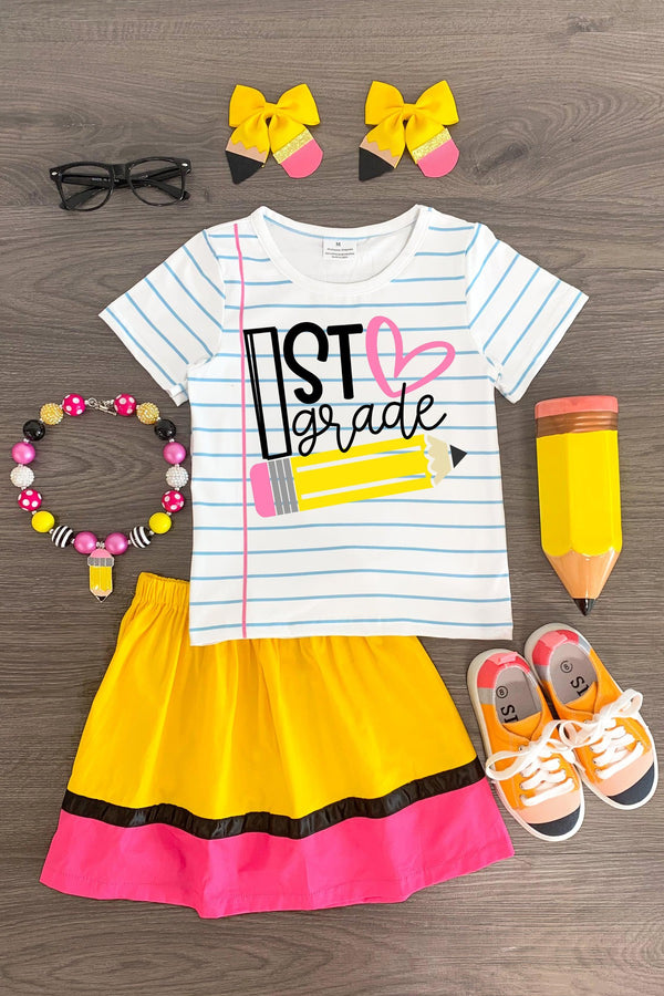 "Pre-K - 5th Grade" Paper & Pencil Skirt Set - Sparkle in Pink