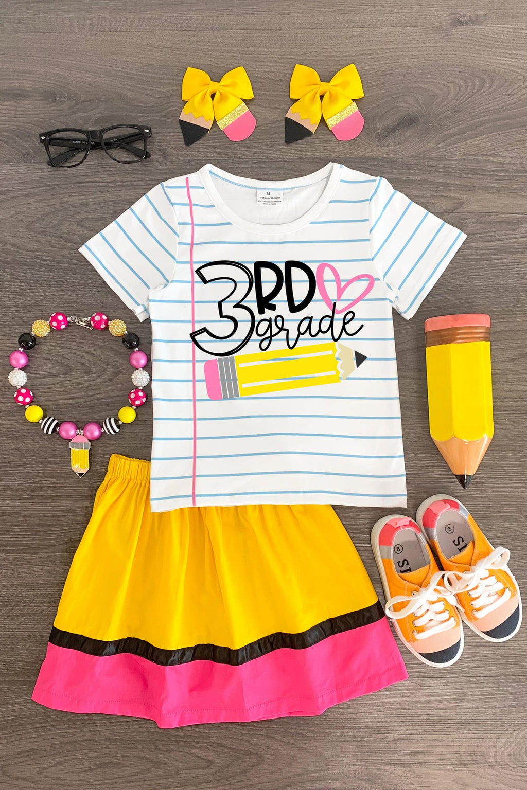"Pre-K - 5th Grade" Paper & Pencil Skirt Set - Sparkle in Pink
