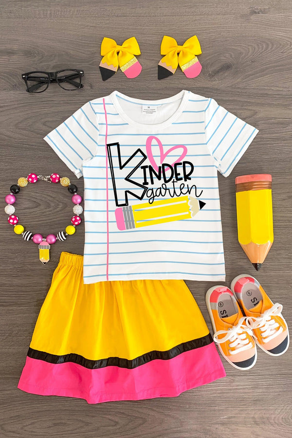 "Pre-K - 5th Grade" Paper & Pencil Skirt Set - Sparkle in Pink