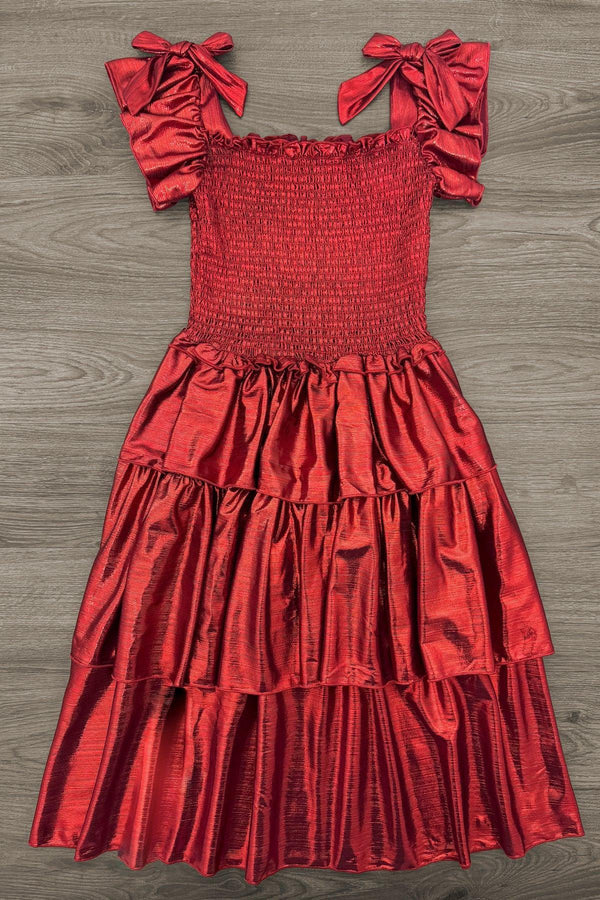 Mom & Me - Red & Green Metallic Dress