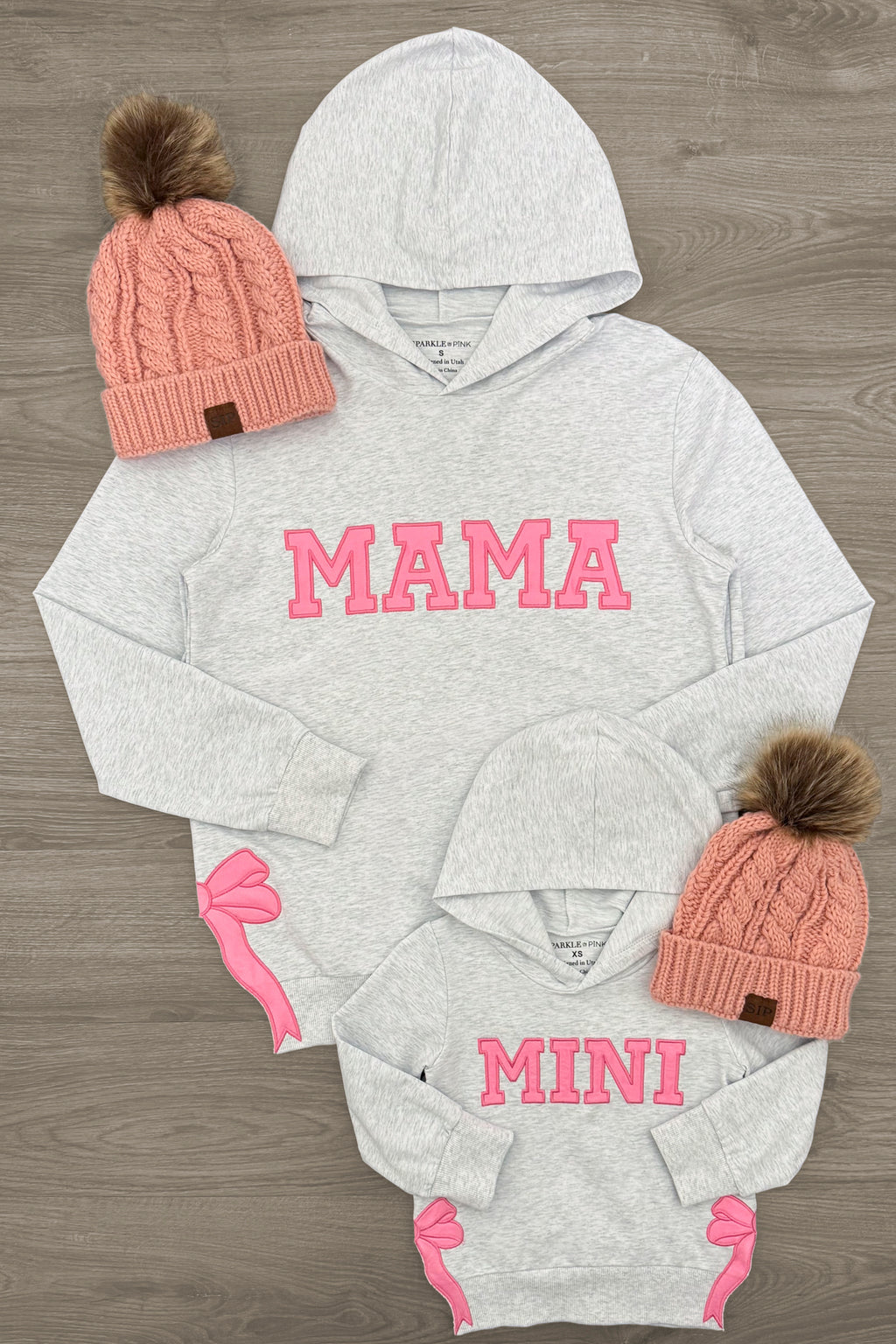 Mom & Me - "Mama & Mini" Gray & Pink Bow Hoodie | Sparkle in Pink