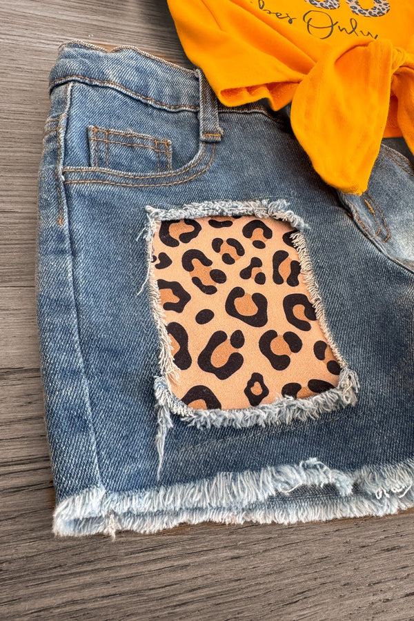 "Good Vibes Only" Distressed Denim Short Set - Sparkle in Pink