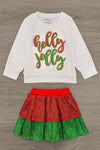 "Holly Jolly" Red & Green Sequin Skirt Set | Sparkle in Pink