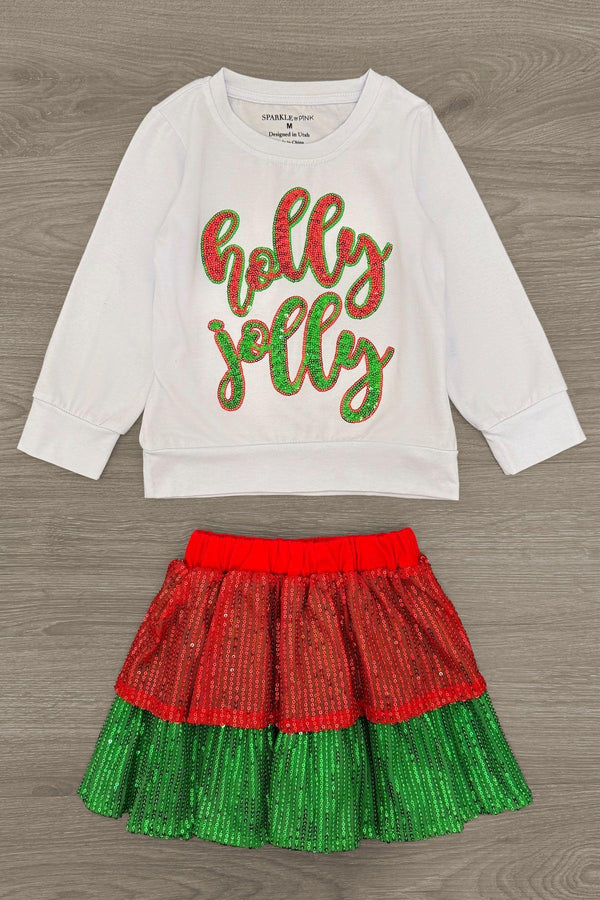"Holly Jolly" Red & Green Sequin Skirt Set | Sparkle in Pink