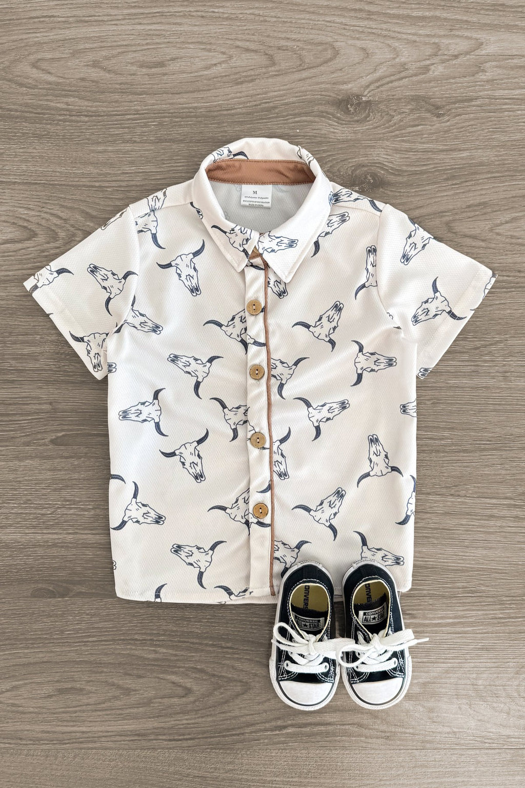 Tan Western Cow Skull Button Down - Sparkle in Pink