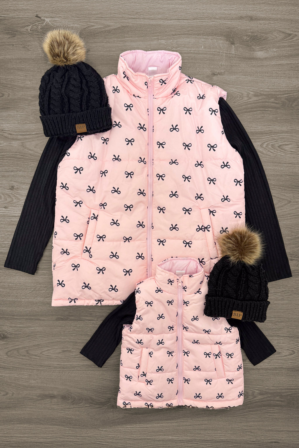 Mom & Me - Pink Bow Puffer Vest Set | Sparkle in Pink