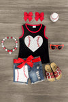 Sequin Baseball Heart Denim Short Set - Sparkle in Pink