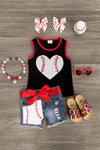 Sequin Baseball Heart Denim Short Set - Sparkle in Pink