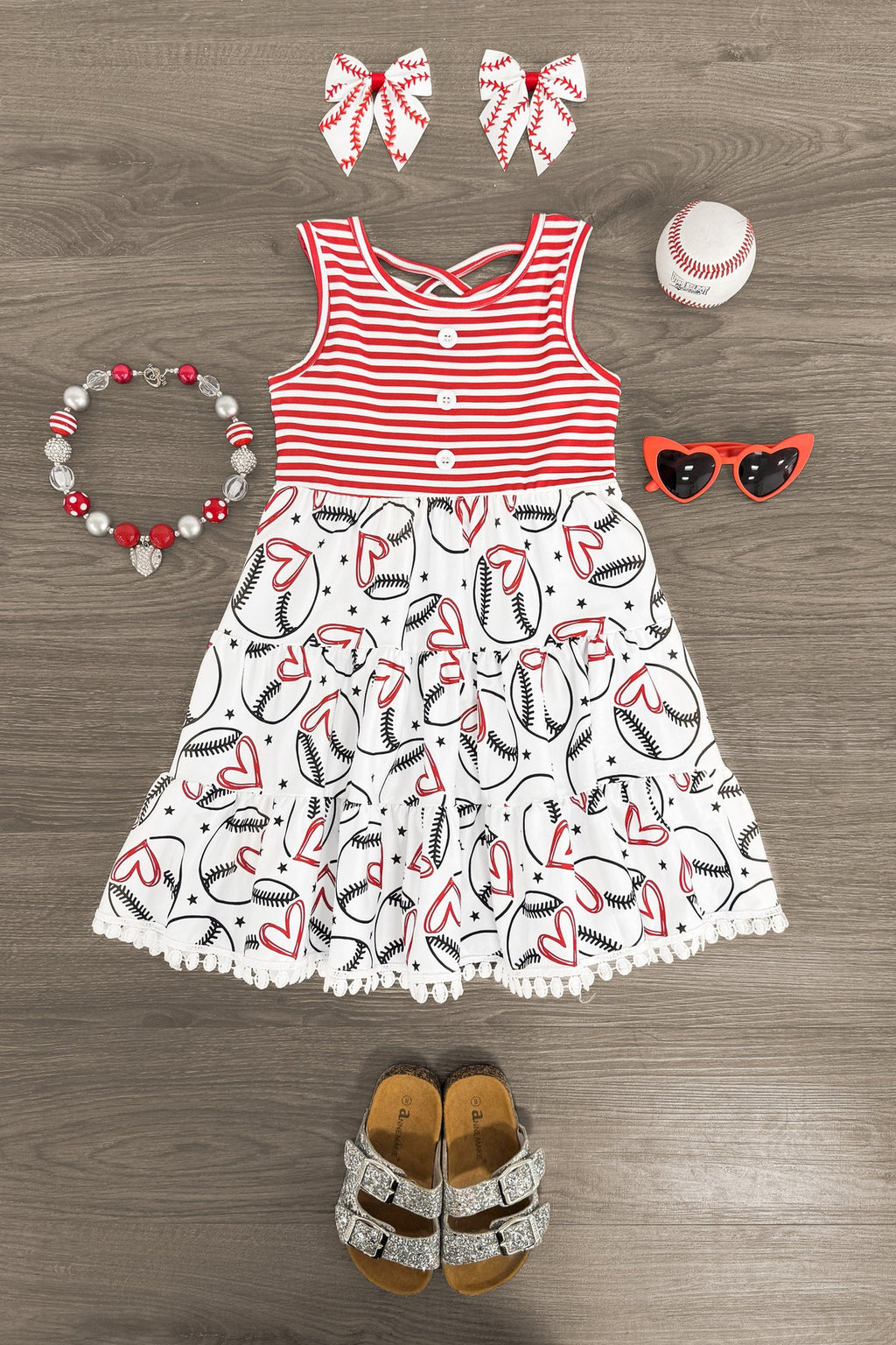 Striped Baseball Heart Dress - Sparkle in Pink