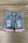 Bubblegum Bunny Distressed Denim Short Set - Sparkle in Pink