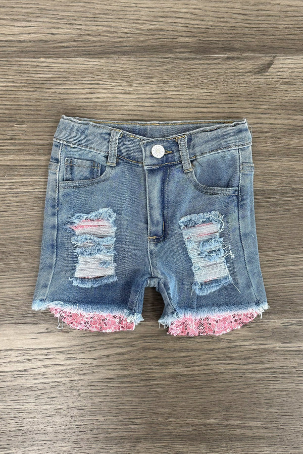 Bubblegum Bunny Distressed Denim Short Set - Sparkle in Pink
