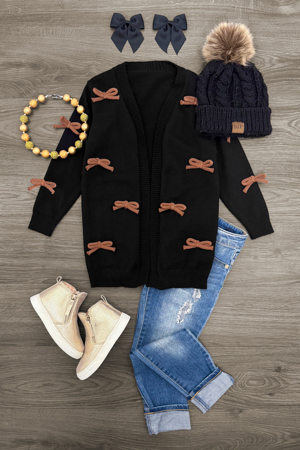 Black & Brown Bow Cardigan