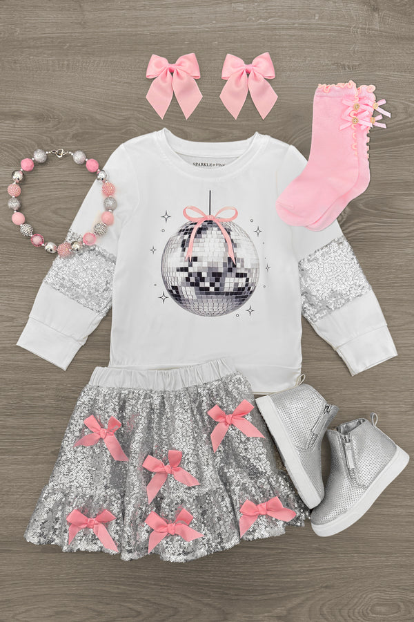 Silver Sequin Disco Skirt Set