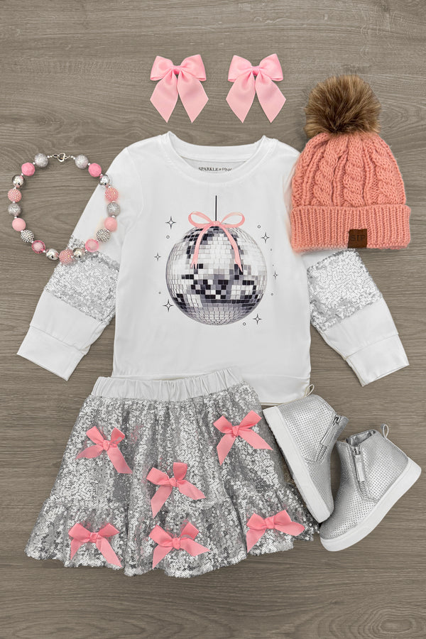 Silver Sequin Disco Skirt Set | Sparkle in Pink