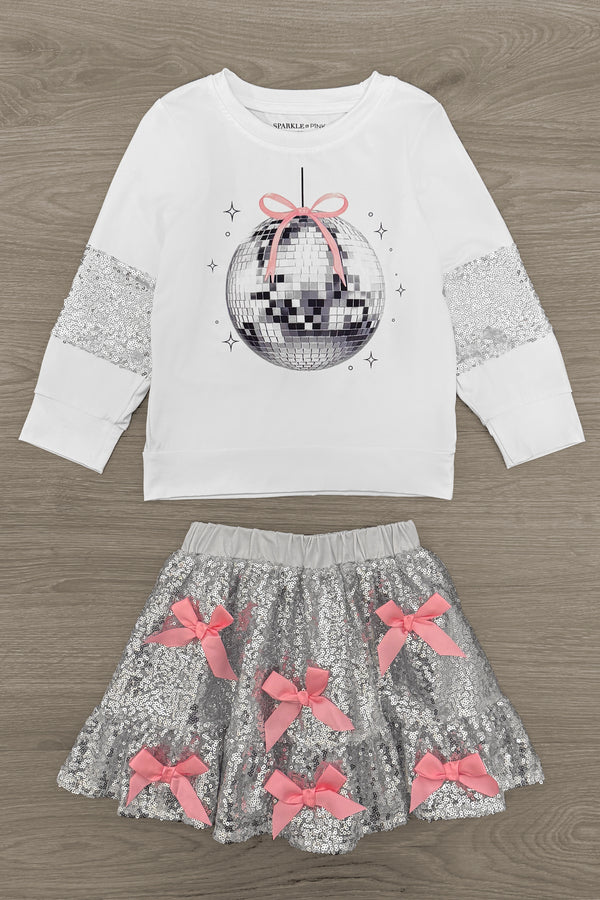 Silver Sequin Disco Skirt Set | Sparkle in Pink