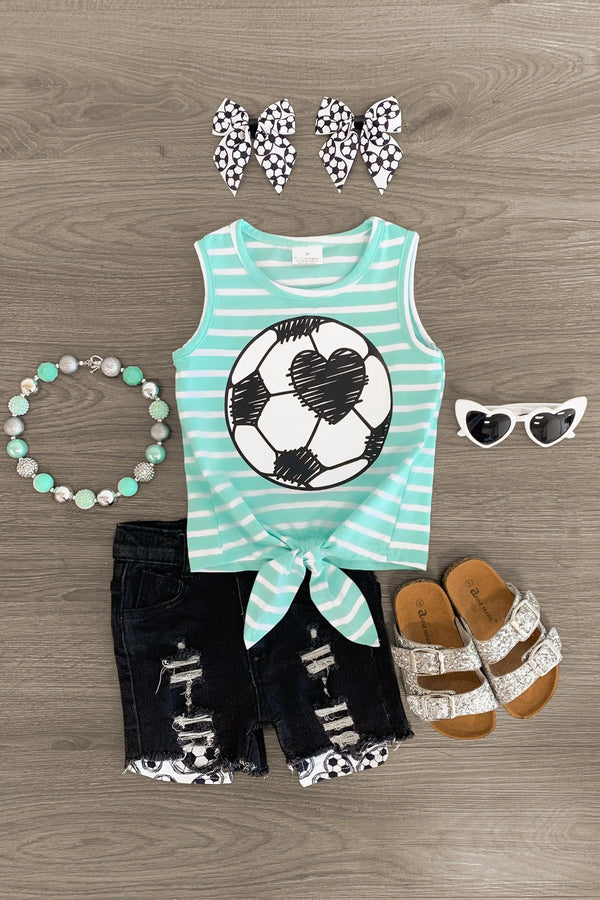 Mint Soccer Denim Short Set - Sparkle in Pink