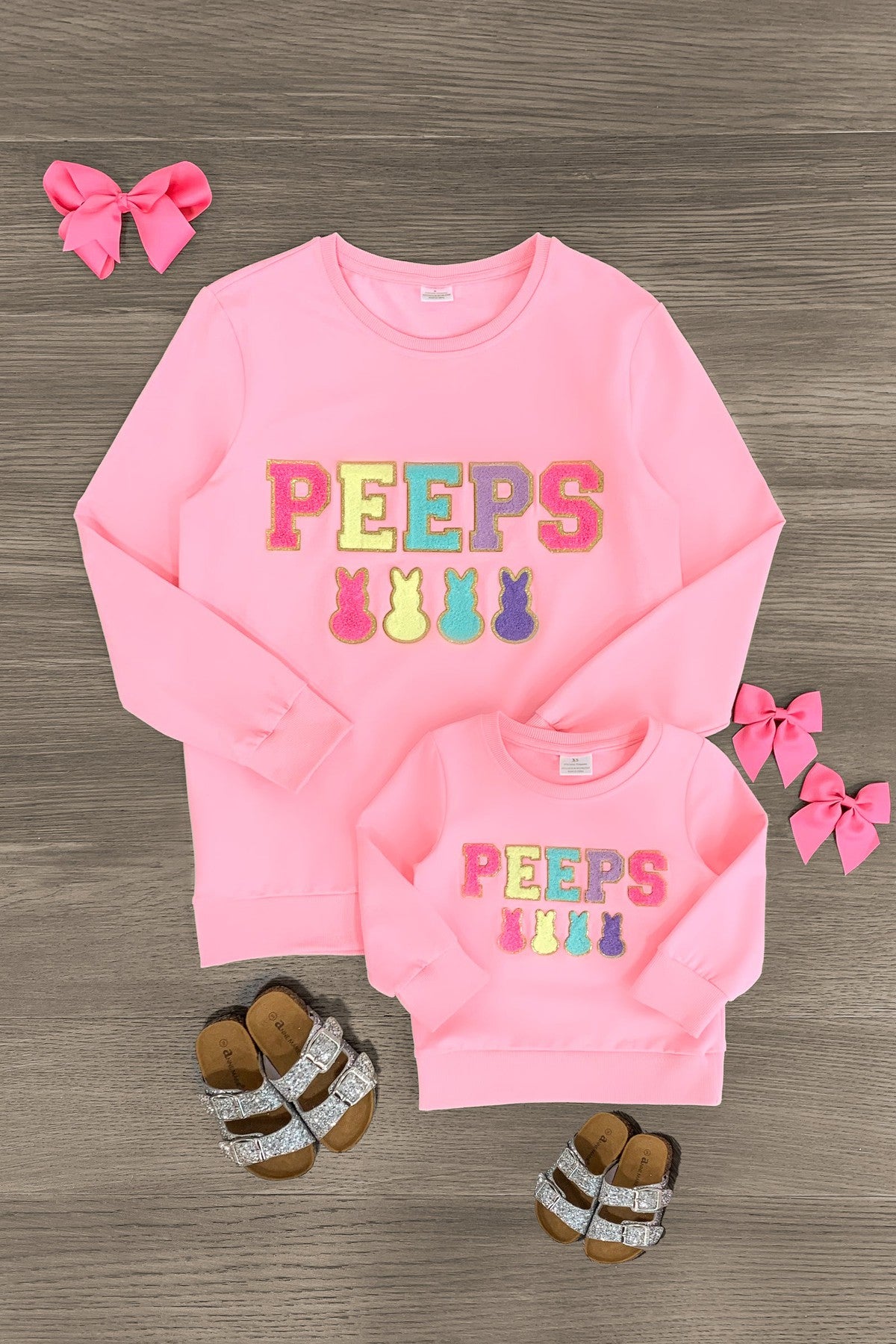 Mom & Me - "Peeps" Pink Chenille Patch Top - Sparkle in Pink