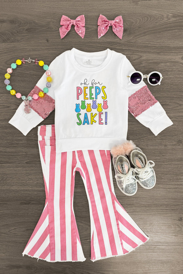 "Oh For Peeps Sake!" Denim Bell Bottom Set - Sparkle in Pink