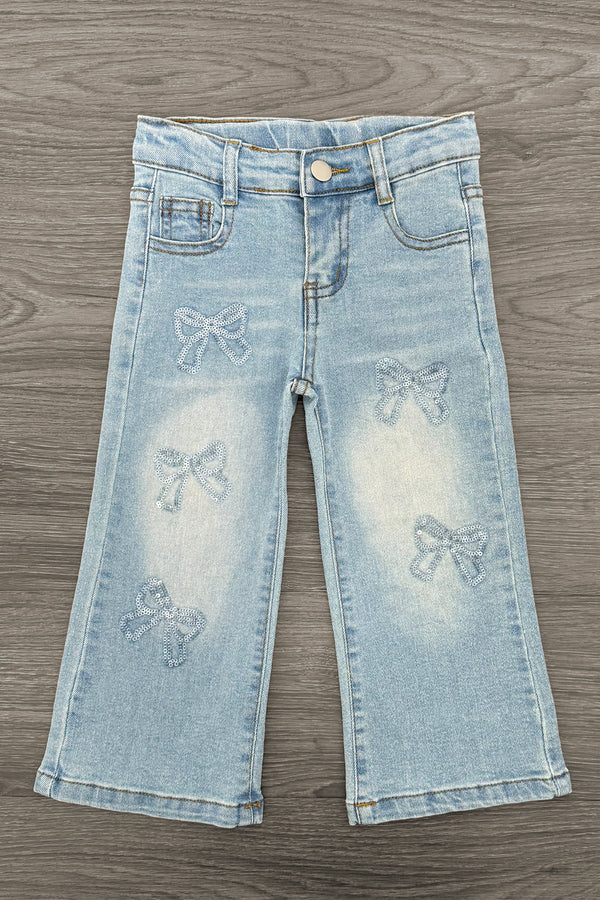 Sequin Bow Denim Pants | Sparkle in Pink
