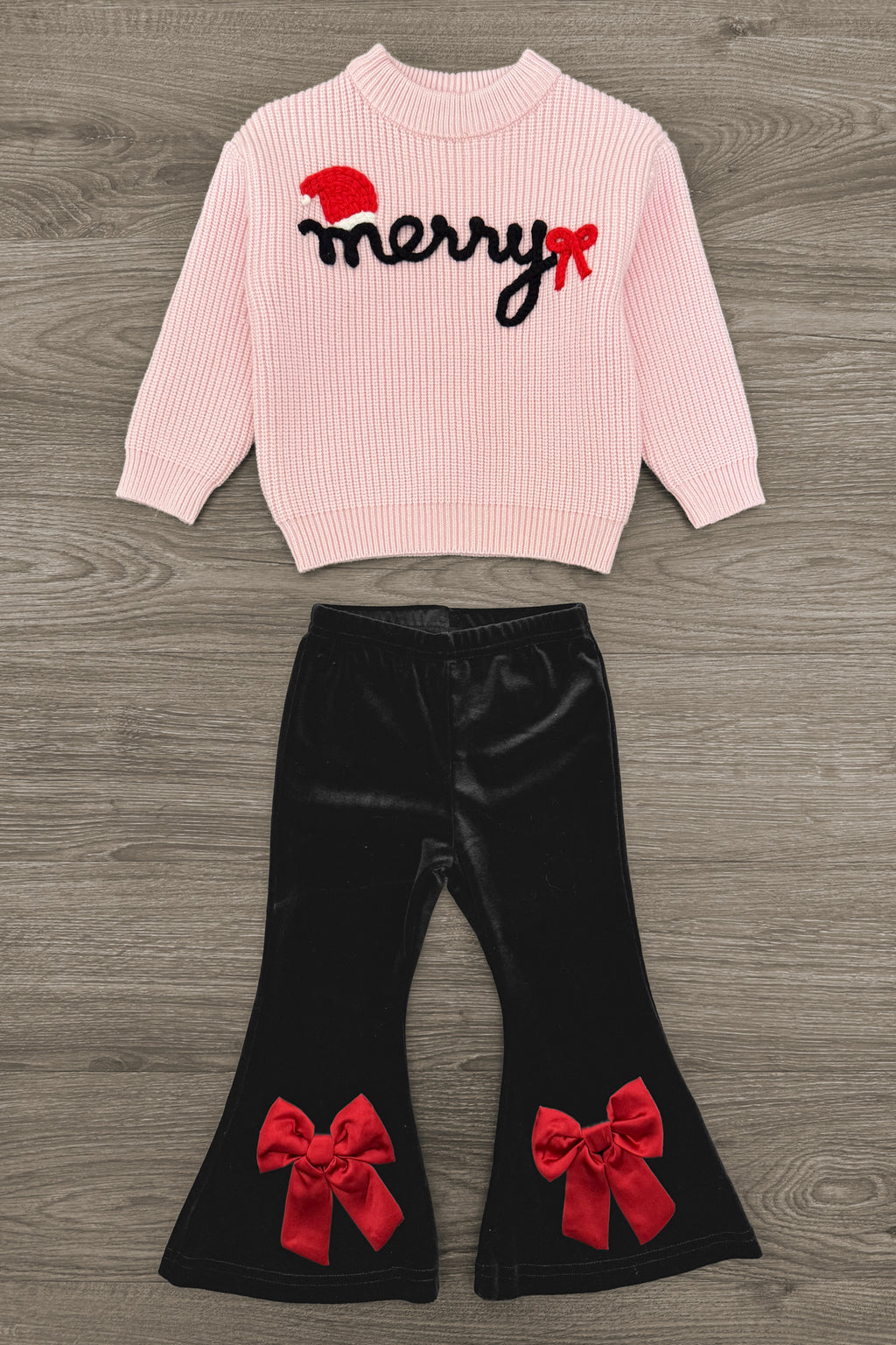 "Merry" Knit Sweater Velvet Flare Pant Set | Sparkle in Pink