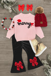 "Merry" Knit Sweater Velvet Flare Pant Set | Sparkle in Pink