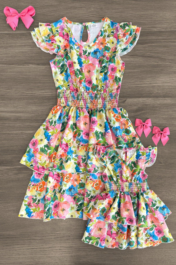 Mom & Me - Floral Watercolor Dress - Sparkle in Pink