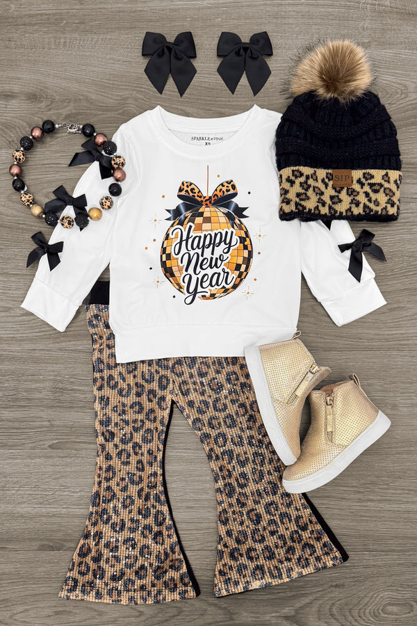 "Happy New Year" Sequin Leopard Flare Set