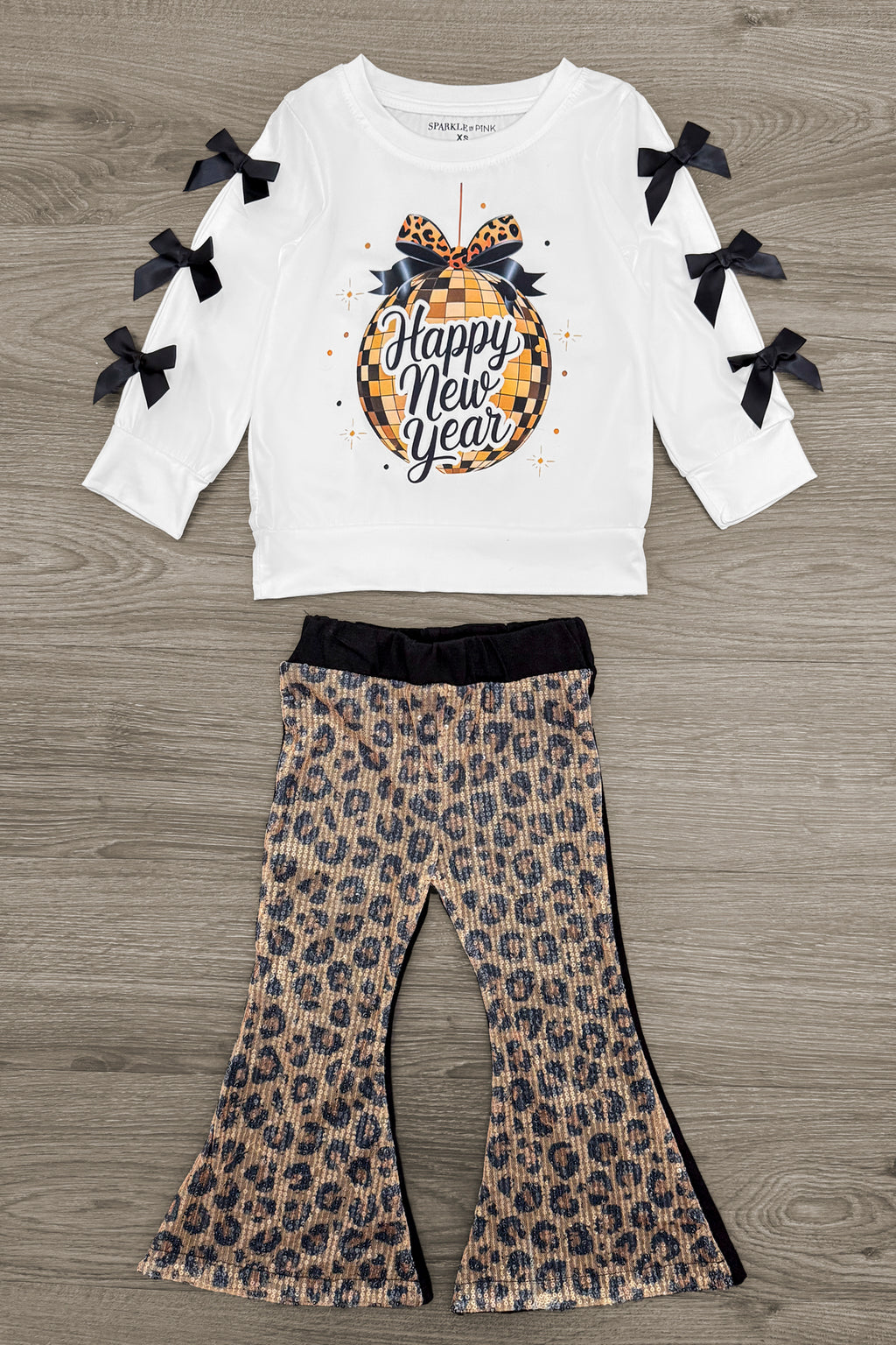 "Happy New Year" Sequin Leopard Flare Set