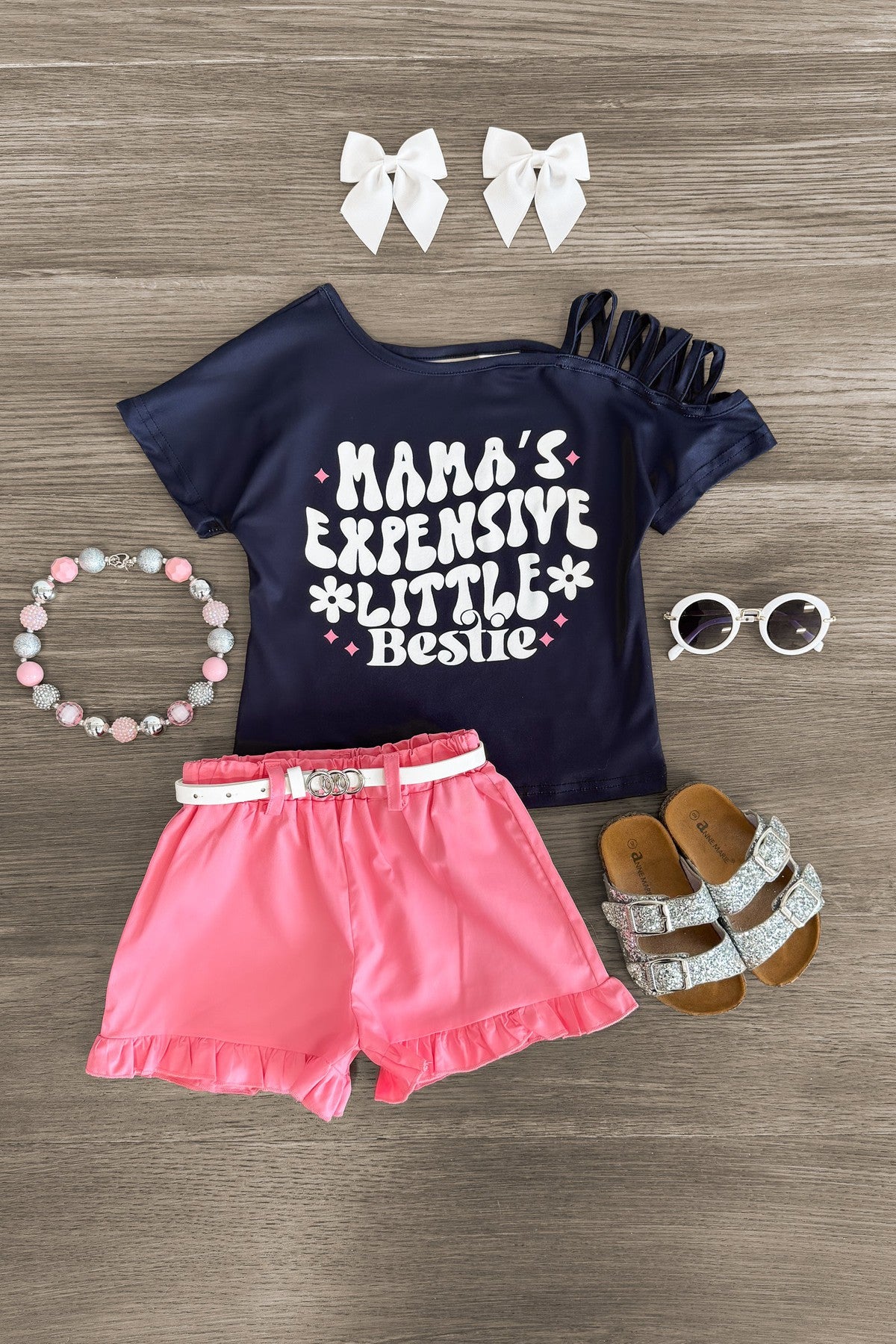 "Mama's Expensive Little Bestie" Pink Short Set - Sparkle in Pink